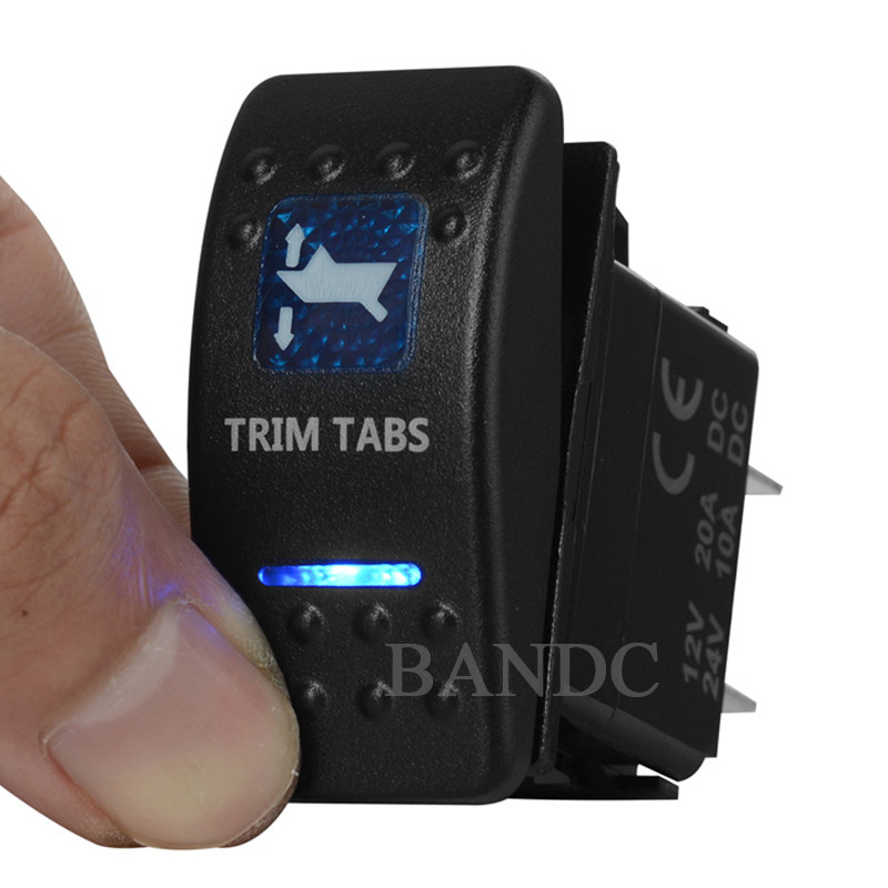 Blue Led Trim Tabs Momentary Rocker Switch 7 Pin (ON)-OFF-(ON) DPDT ...