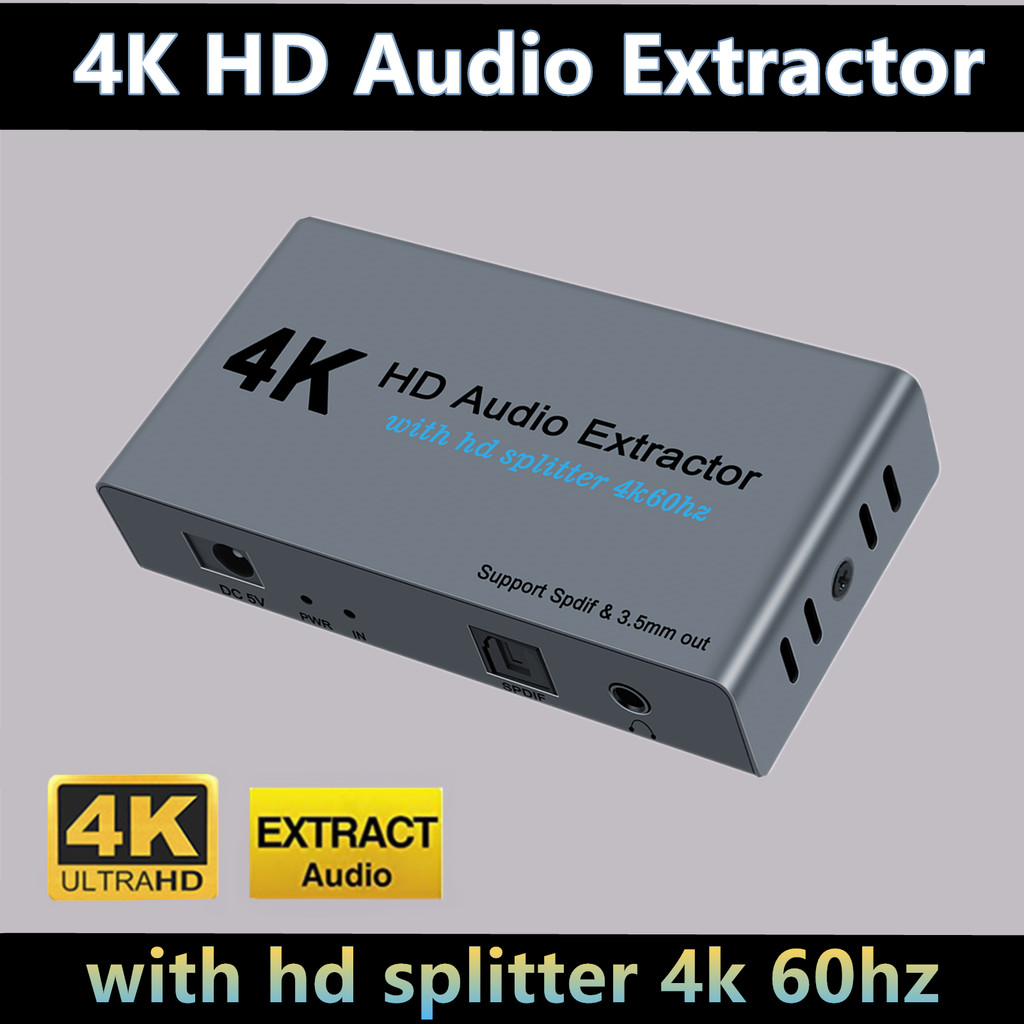 ⋛HDMI Audio Extractor Splitter 1in 2 out 4K 60HZ HDMI to Optical Spdif ...