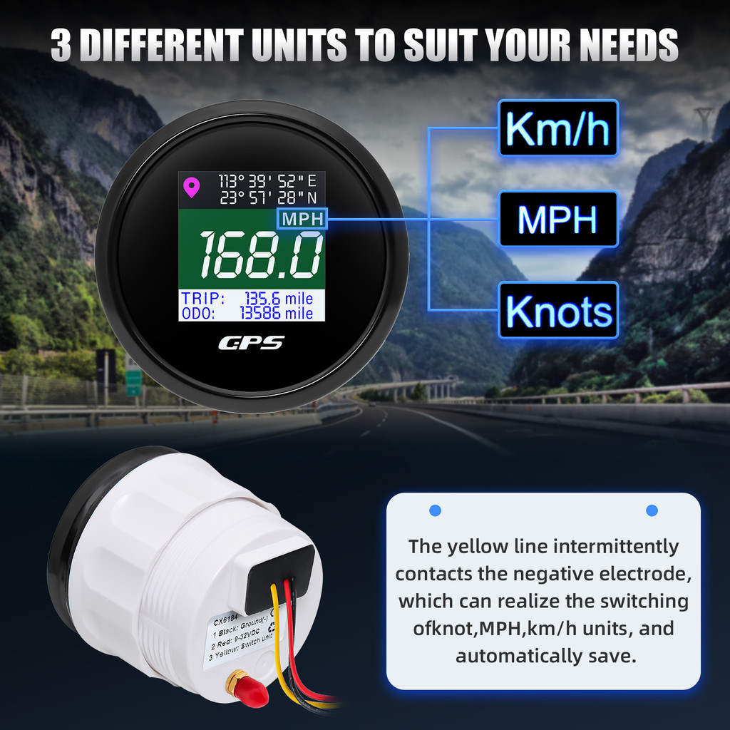 ♜52mm Digital GPS Speedometer TFT Screen Waterproof Odometer MPH Knot ...