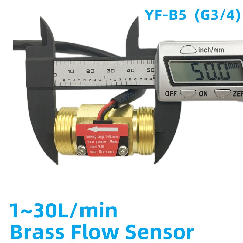 Brass Water Flow Sensor Yf-b5 G3/4 Flow Meter Pulse NPN Hall Effect ...