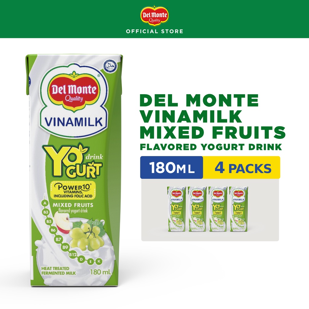 DEL MONTE YOGURT DRINK® VINAMILK Mixed Fruits Drinkable Yogurt with Power 10® Nutrients 180ml