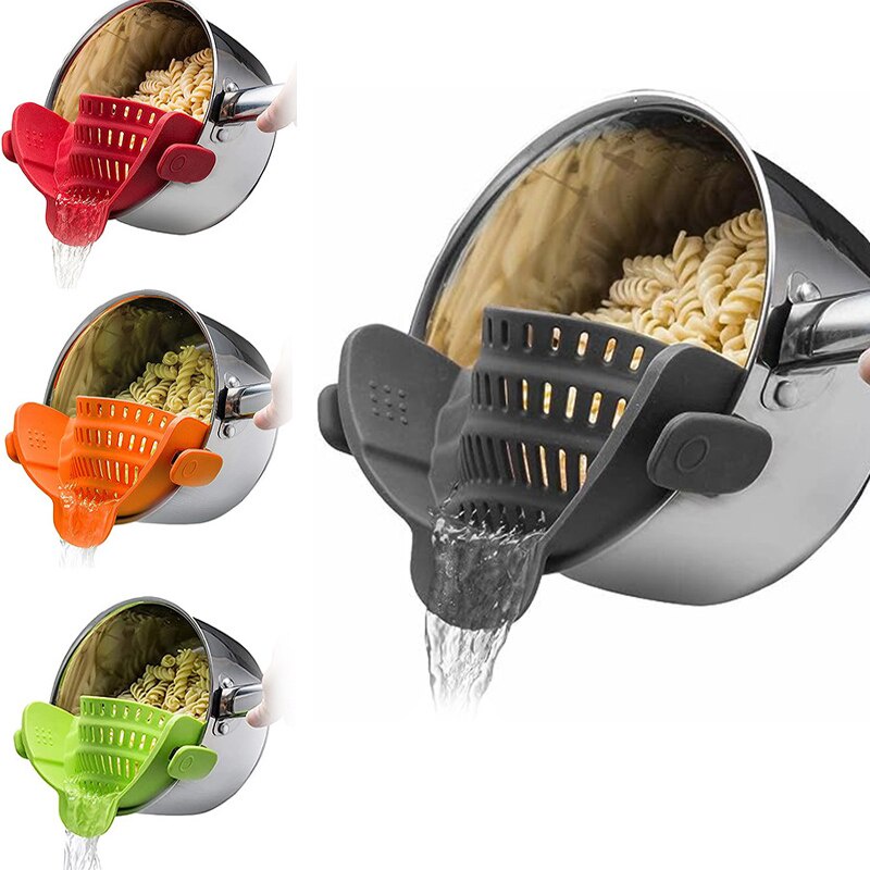 Silicone Drainer Clipon Pan Pot Drain Colander Vegetable Noodle Pasta