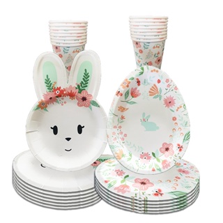 8Pcs Paper Plates Carrot Shape Cartoon Disposable Vegetable Tableware Thick  Paper Trays Dishes Happy Easter Day
