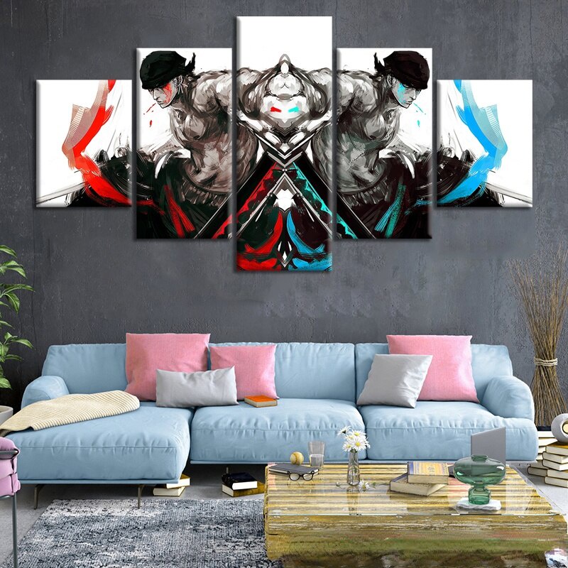 5 Panel ZORO Black and White Poster Japanese Anime ONE PIECE Wall