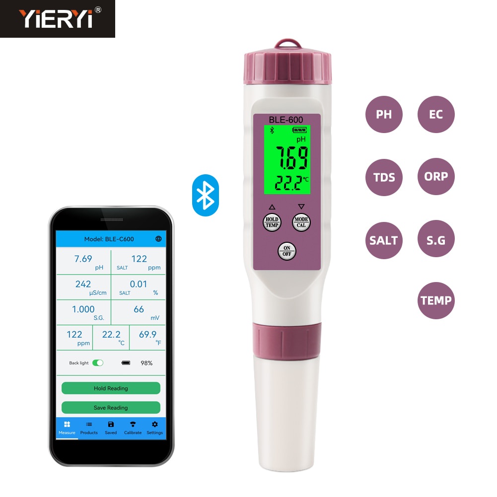 7 in 1 Temp ORP EC TDS Salinity S.G PH Meter Online Blue Tooth Water ...