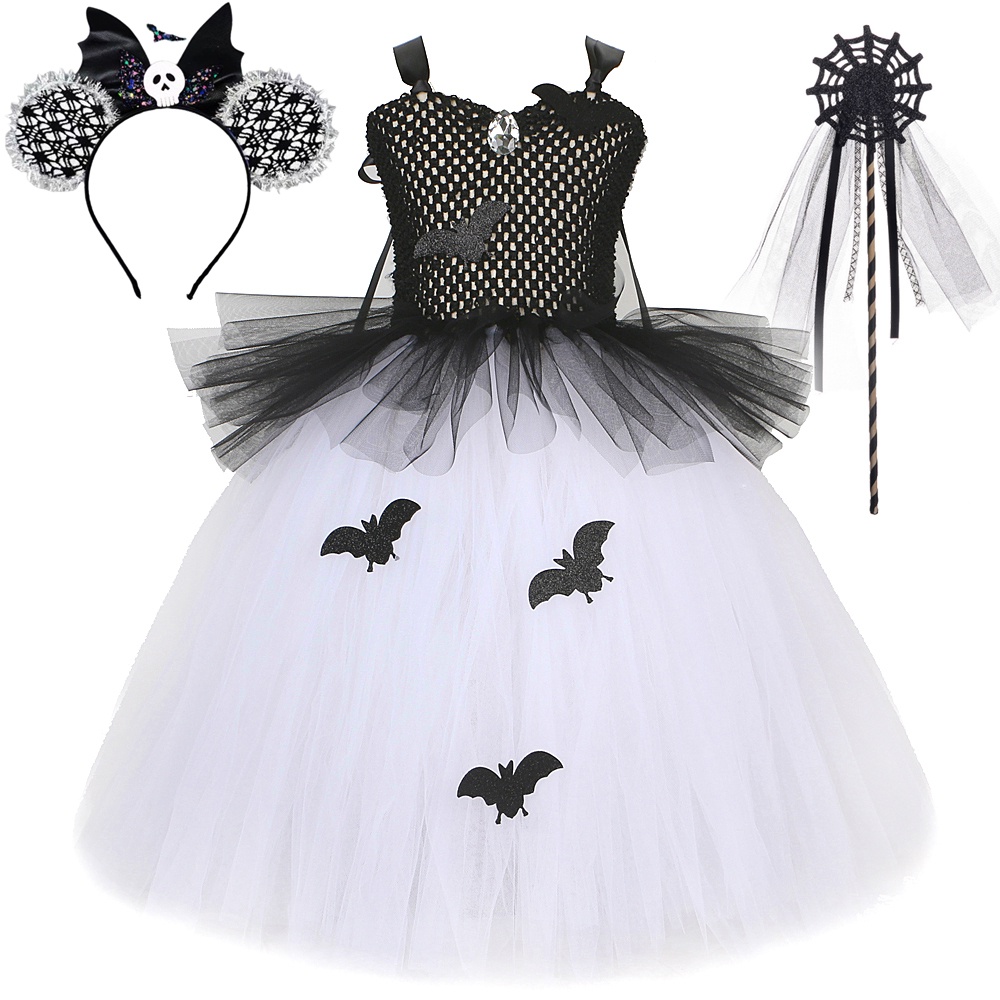 Spider Bats Halloween Costumes for Girls Kids Ghost Long Tutu Dress ...