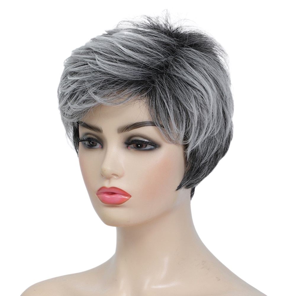Short Wigs Head Cover Granny Grey Middleaged Old Lady Elegant Perfect