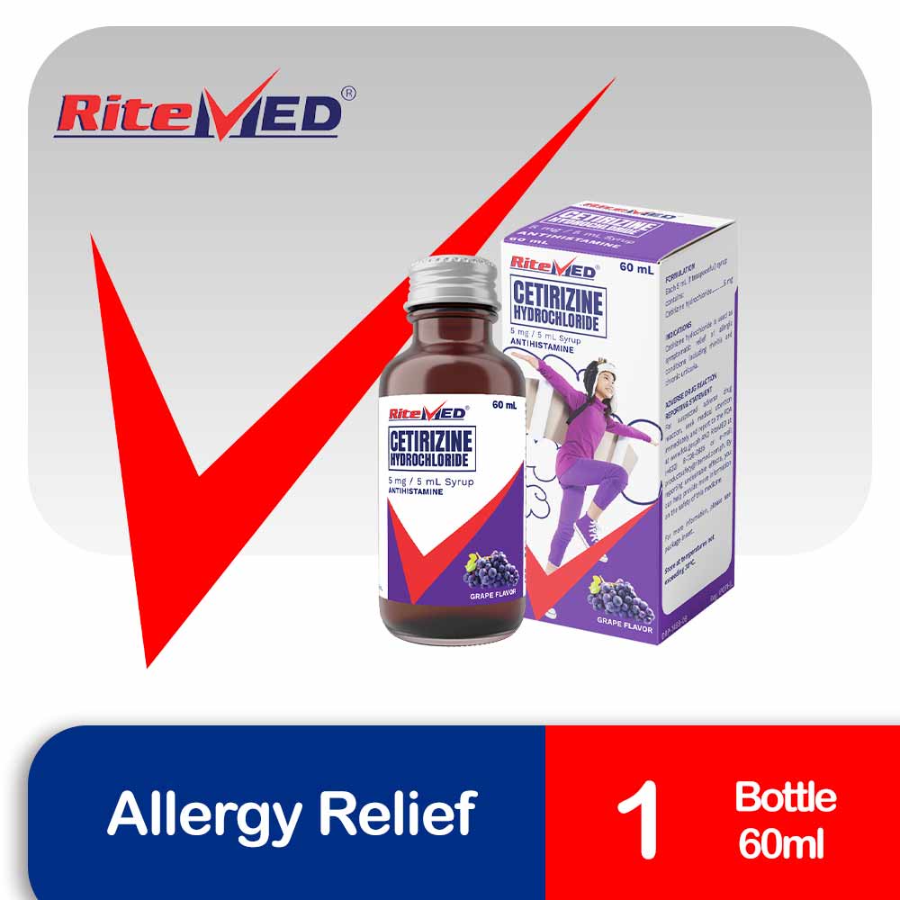 RiteMED Cetirizine 5mg/5mL Syrup 60mL 1 Bottle (Relieve Allergy