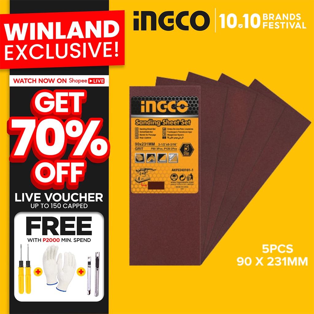 INGCO by Winland Sandpaper 5pcs Finishing Sanding Sheet 90 x 231mm AKFS2401011 INGHT Shopee