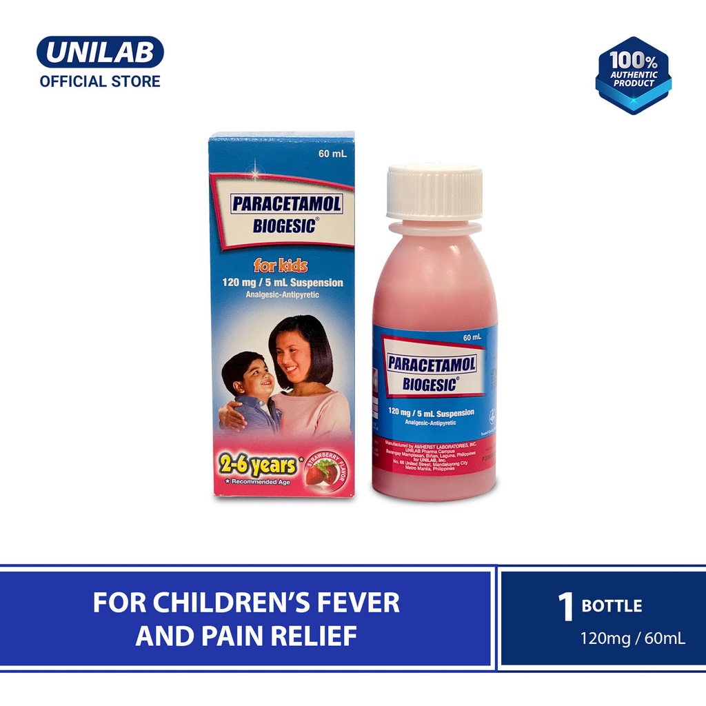 Biogesic for Kids 120mg Strawberry Suspension 60mL For Children's Fever ...