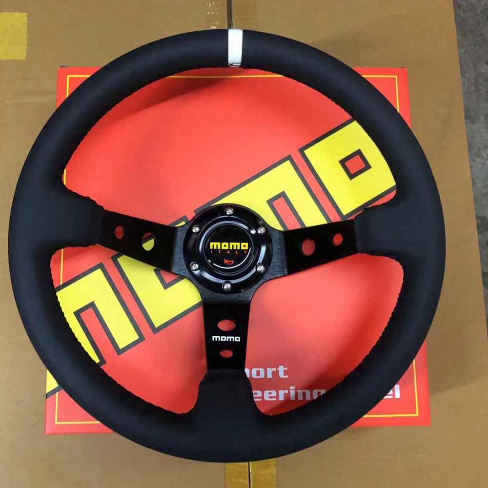 Universal 14Inch Deep Dish MOMO Racing Steering Wheel Car Real Leather JDM Steering Wheel