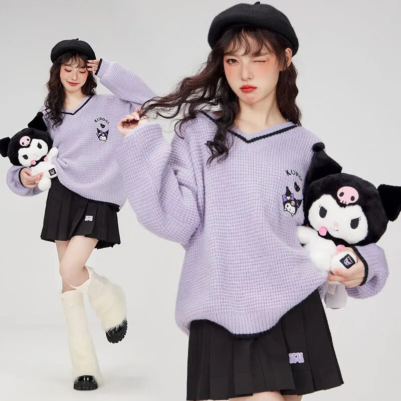 Cute Cinnamoroll Women's Knitted Sweater Kawaii Sanrio Kuromi My Melody ...