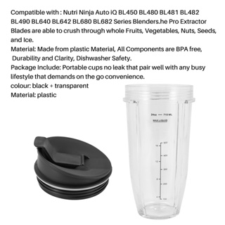 Blender Replacement Parts for Ninja, 32oz&24oz Cup and with Lids New, 7 Fins Extractor Blade, for Nutri Ninja Auto IQ Bn801 BL640-30 Bl642-30 (4 Pcs)