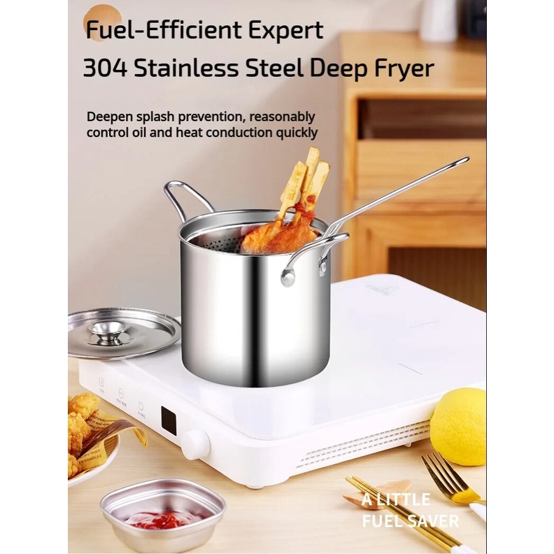 ☏304 Stainless Steel Deep Fryer Pot Detachable Japanese Tempura Frying