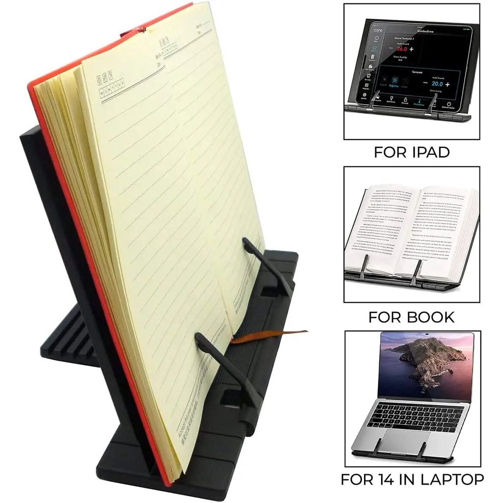 Book Stand,Adjustable Foldable Book Holder With Page Paper Clip,Desk