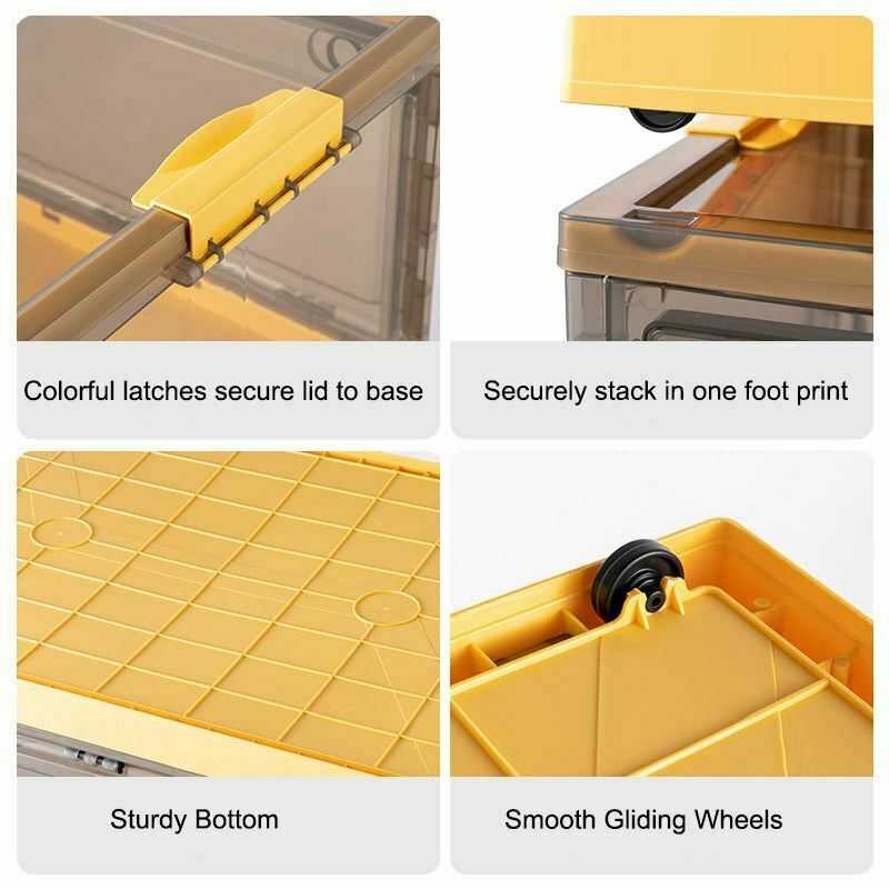 Foldable Plastic Storage Boxes with Latching Lids & wheels Clear