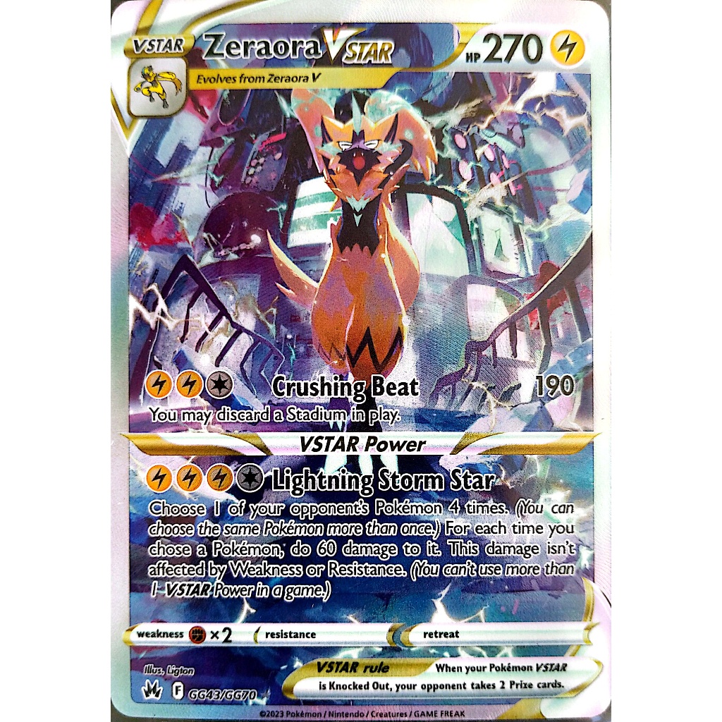 Pokemon TCG Zeraora VSTAR GG43/GG70 Crown Zenith Ultra Rare Full Art ...