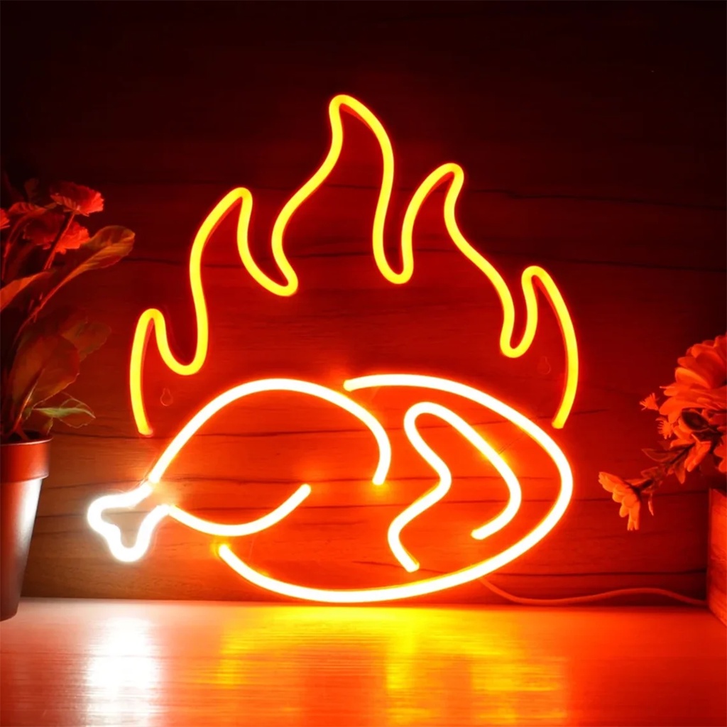 Custom Roast Chicken Neon Sign Flame Chicken LED Neon Shop Restaurant ...