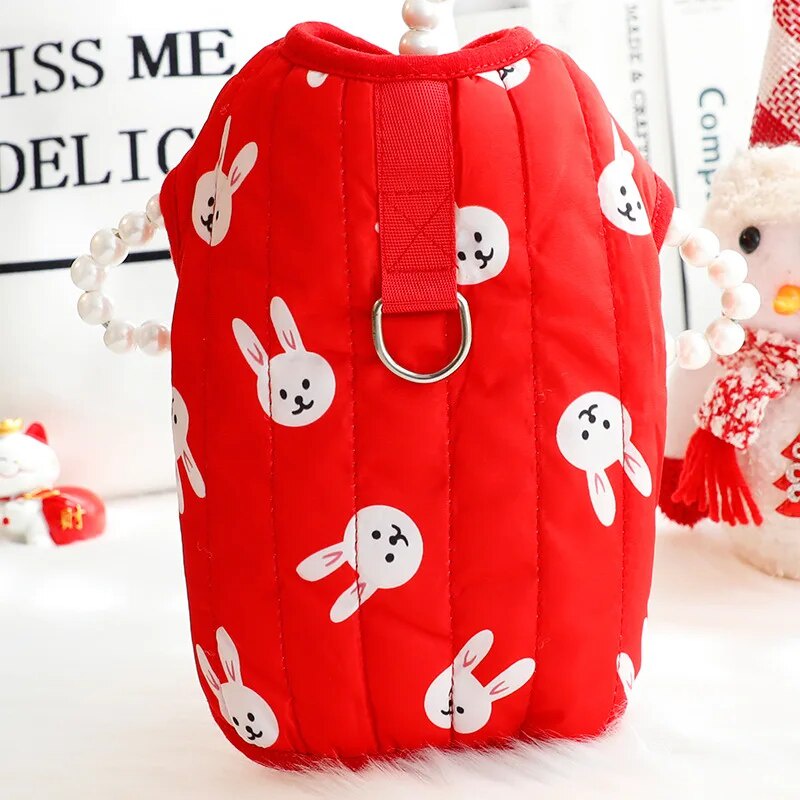 ☃New Year Red Dog Clothes Coat Rabbit Traction Pet Clothing Fashion