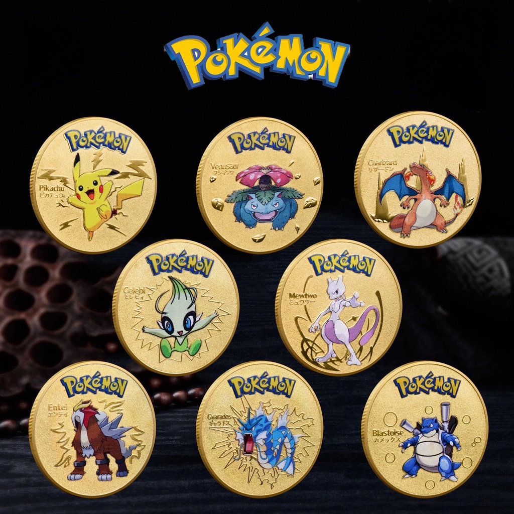 ☆8pcs Gold Pokemon Coins Pikachu Metal Coins Anime Commemorative Coin ...