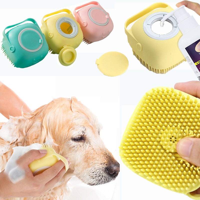 ☾Bathroom Soft Silicone Dog Brush Puppycat Washing Massage Dispenser