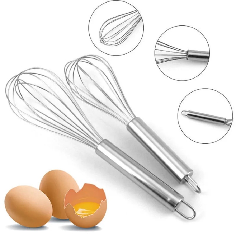 ☹2pcs Manual Rotary Egg Beater Mixer Handle Whisk Stainless Steel Milk