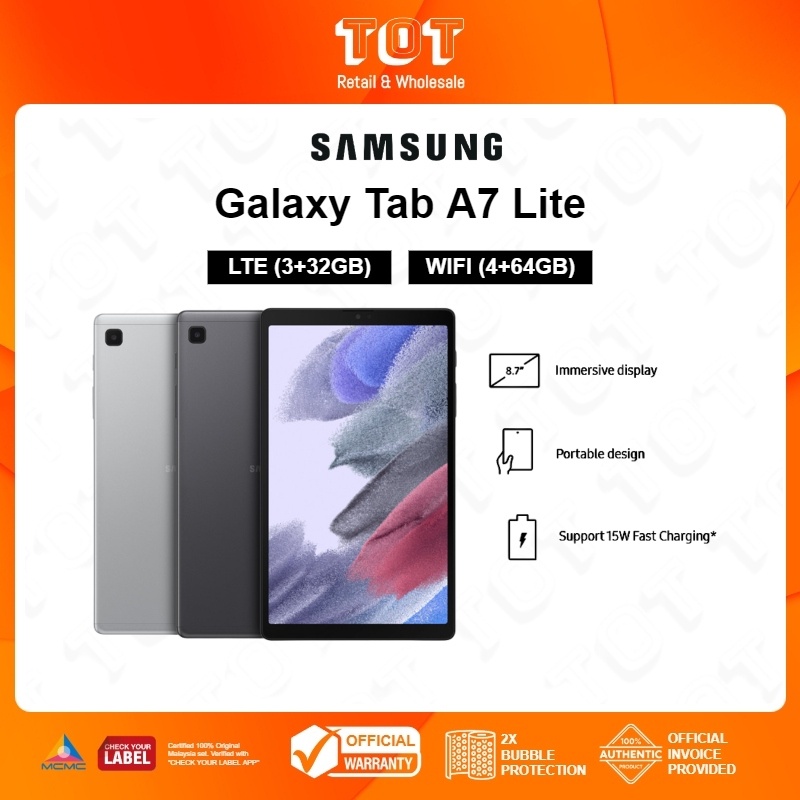 Galaxy Tab A7 Lite WiFi (4+64GB) / LTE (3+32GB) 1 Year Warranty