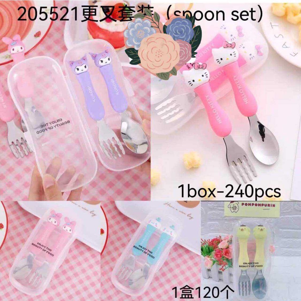 Kids Spoon and Fork Set Sanrio Character Kawaii Kuromi My Melody Cinnamoroll Hello Kitty