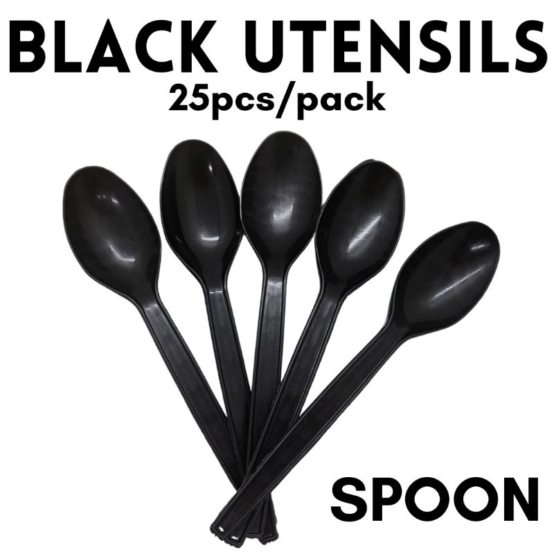 25pcs Spork Spoon Fork BLACK Disposable Plastic Utensils Shopee