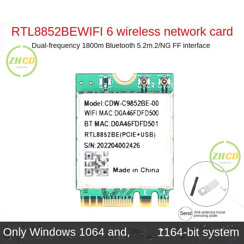 ☆WiFi 6 Dual Band AX1800 Realtek RTL8852BE M.2 NGFF Adapter Bluetooth 5.0 Wireless 802.11AX 2.4G