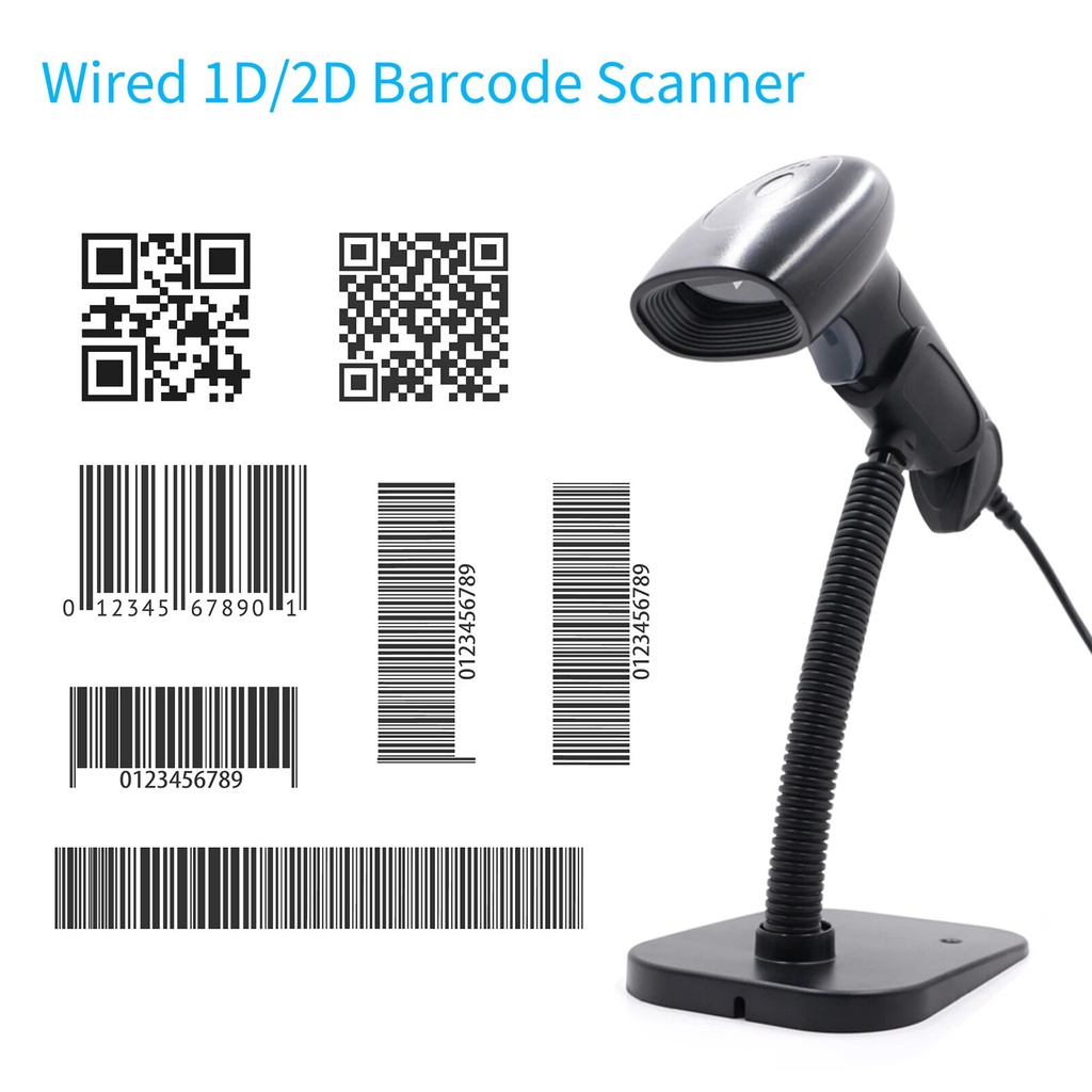 USB Barcode Scanner 1D 2D QR Handheld Wired Bar Code Reader with Stand ...