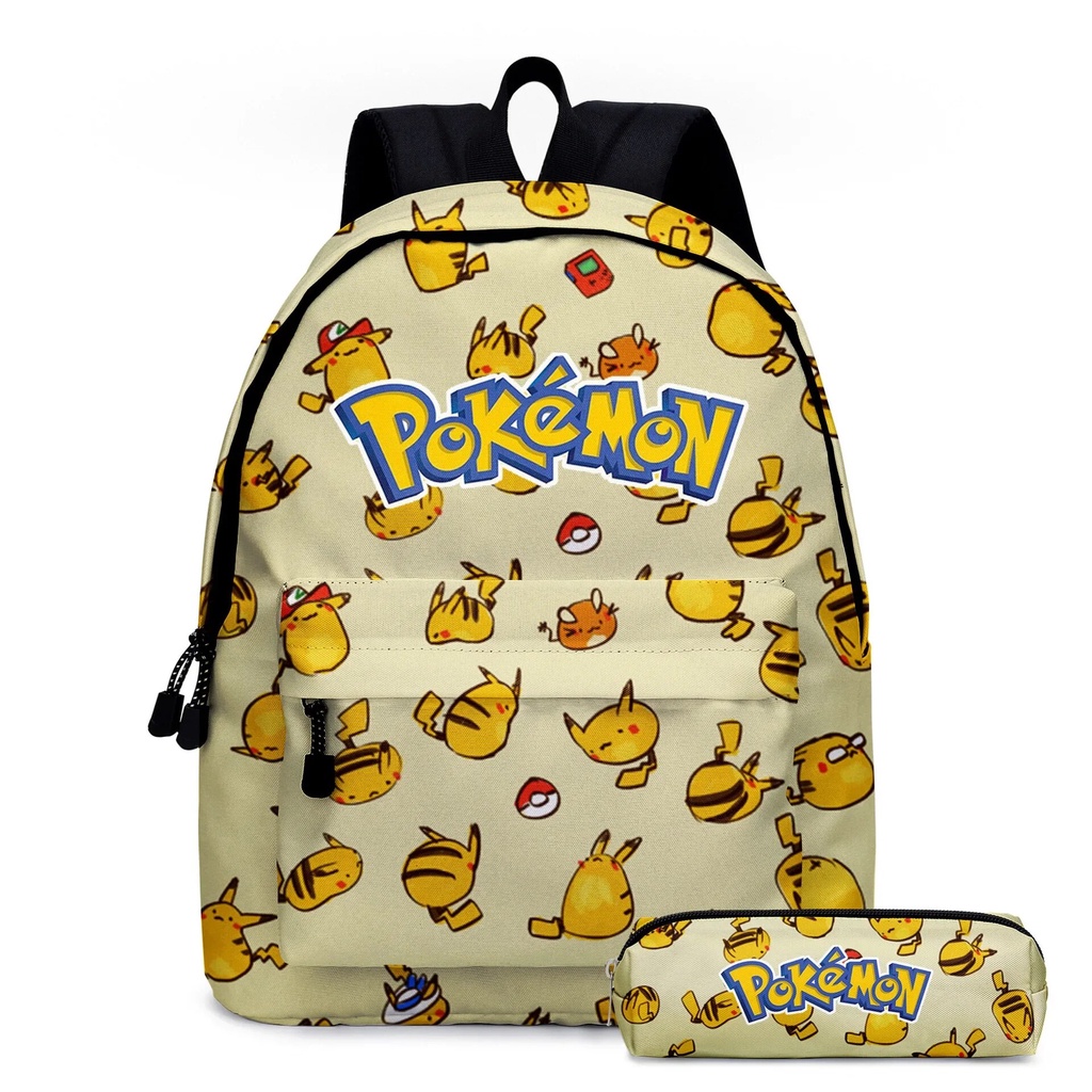 2PCSET Pikachu Cartoon Backpack Two-piece Pokemon Student School Bag ...