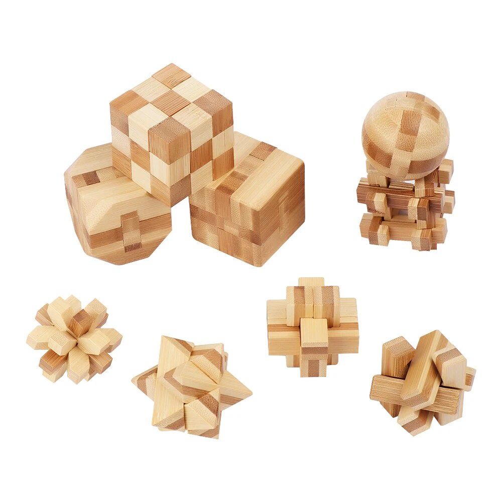 IQ Brain Teaser Kong Ming Lock Lu Ban Lock 3D Wooden Interlocking Burr ...