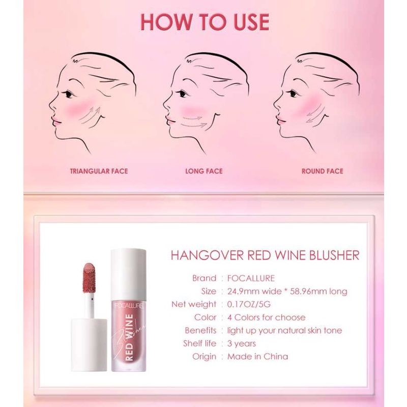 MOMO STORE FOCALLURE Liquid Blush HANGOVER RED WINE Natural Long