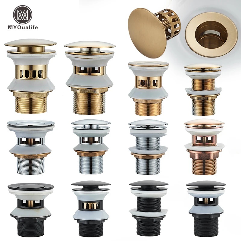 Gold Pop Up Drain Button Bathroom Sink Plug Drainer Siphon Waste ...