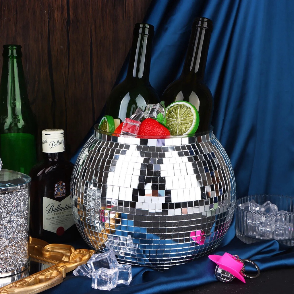 【Ice Buckets Silver Mirrored Disco Ball Cocktail Wine Cooler Retro