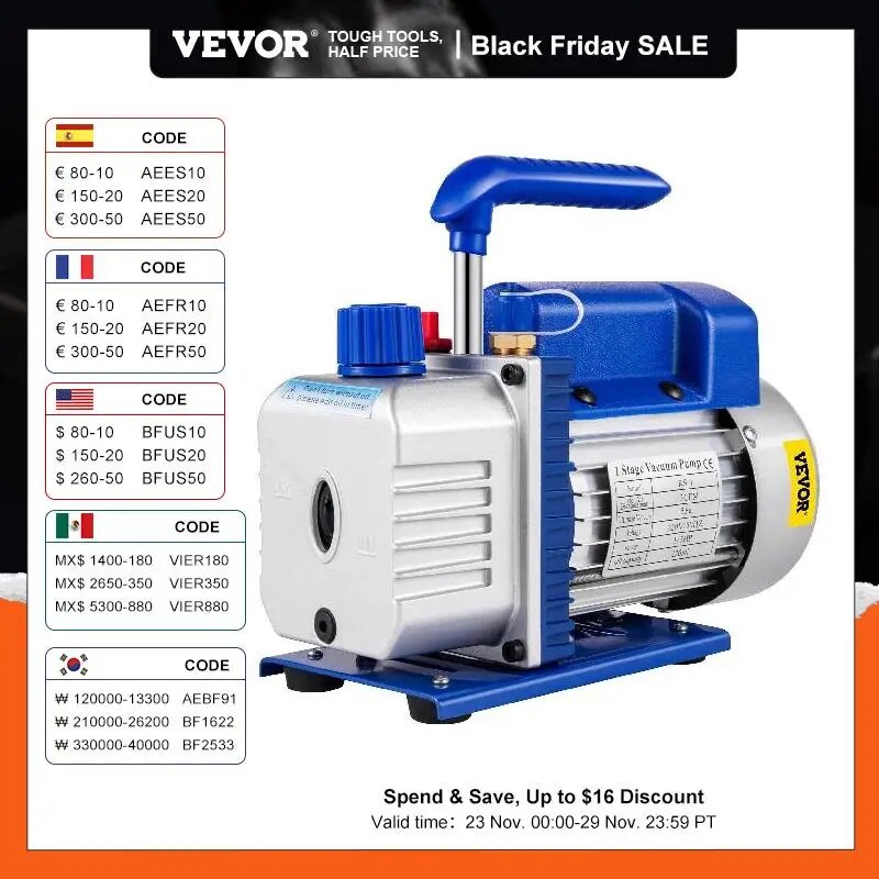 VEVOR 1 Stage Refrigeration Vacuum Pump with / without Manifold Gauge 1