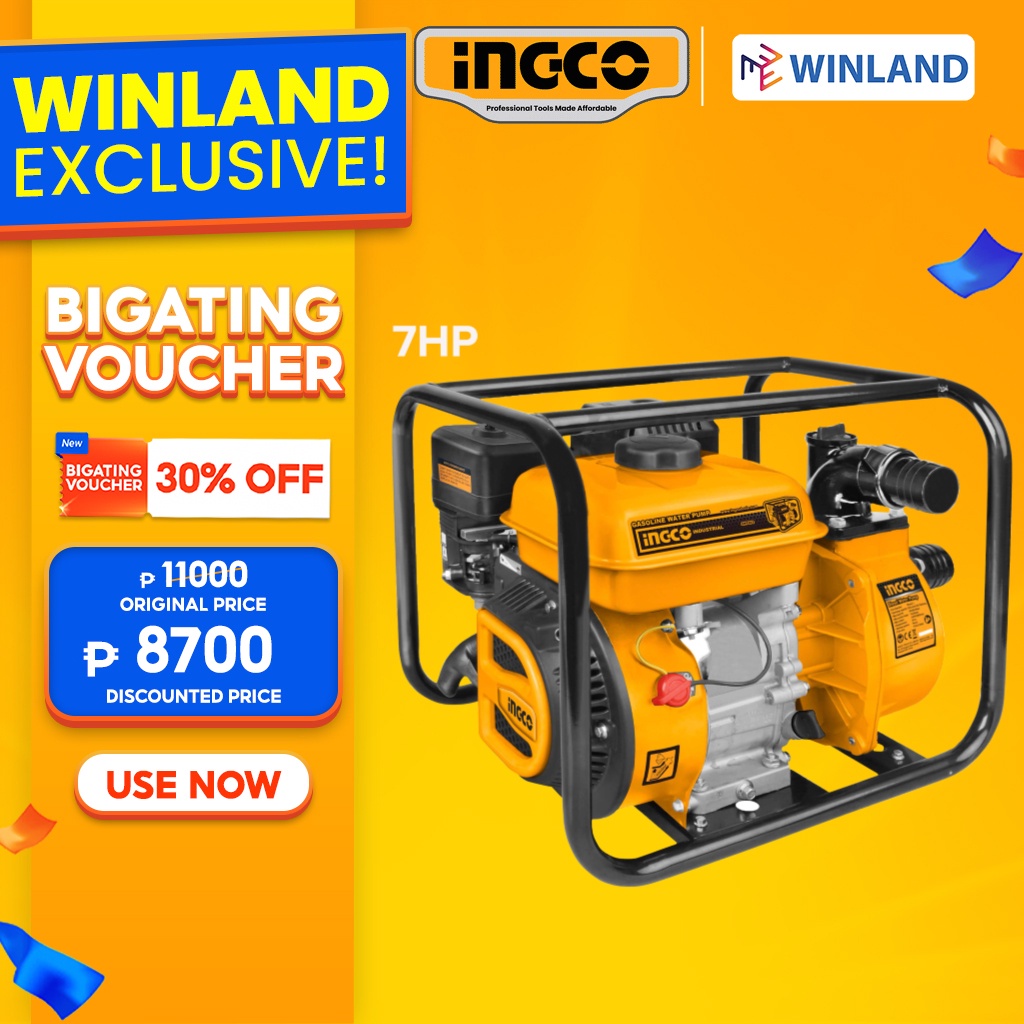 [7310]INGCO by Winland 7.0HP Gasoline Engine Water Pump 2 In GWP202 ING