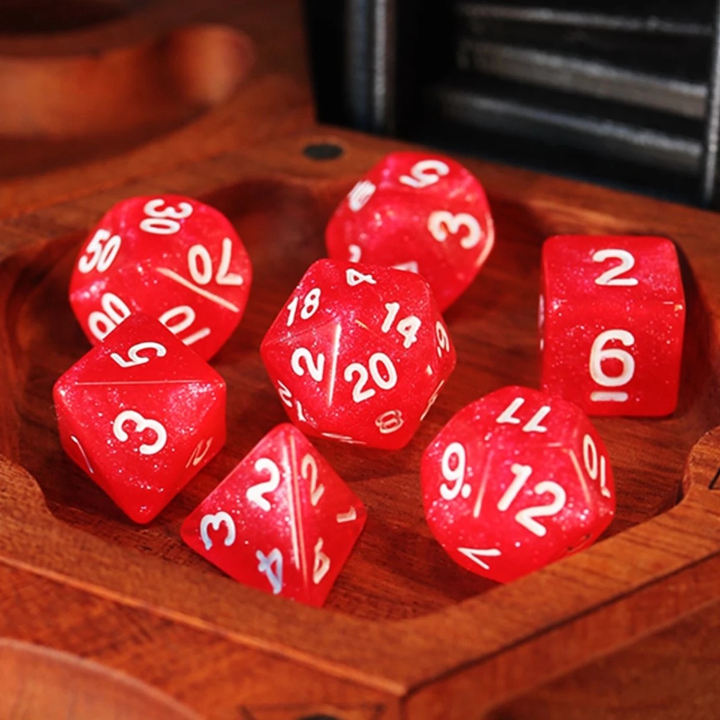 ☝7Pcs/Set Red Starry Sky Dice D&D COC Dice D4 D6 D8 D10 D D12 D20