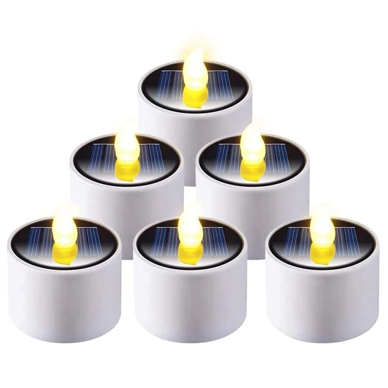 08W 6 Pcs Solar Tea Lights, Rechargeable LED Flameless Tealight Candles