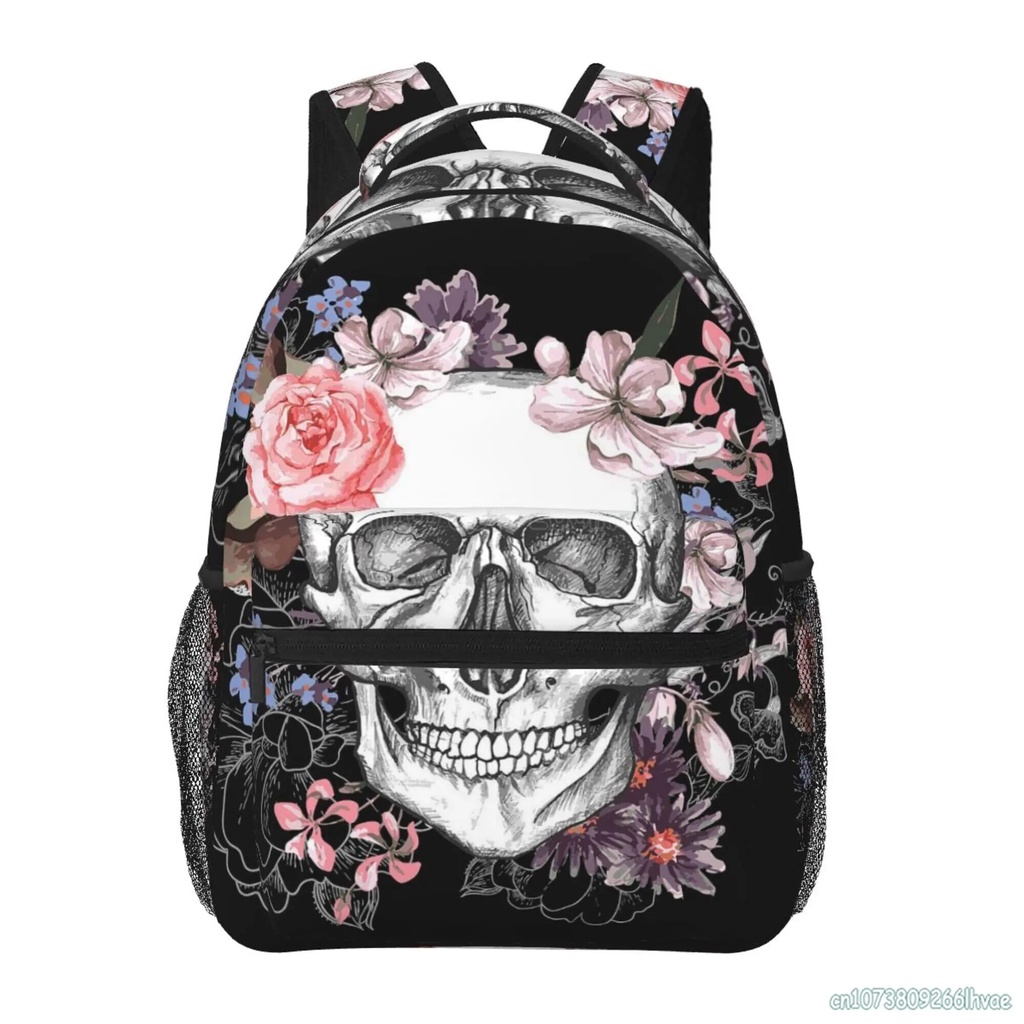 717 Sugar Skull Skeleton Backpacks for Girls Kids Boys Rose Flowers ...