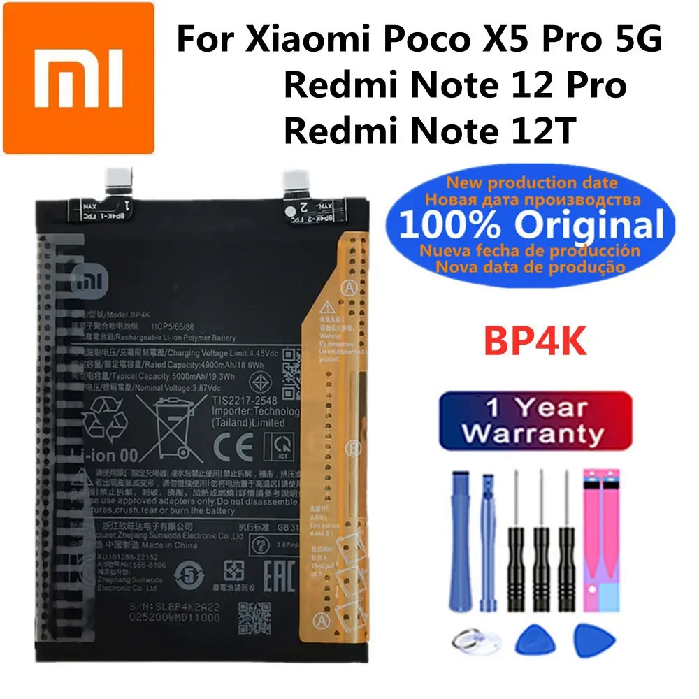 ♛new 100 Original 5000mah Bp4k Battery For Xiaomi Redmi Note 12 Pro Note 12t Poco X5 Pro 5g 1581
