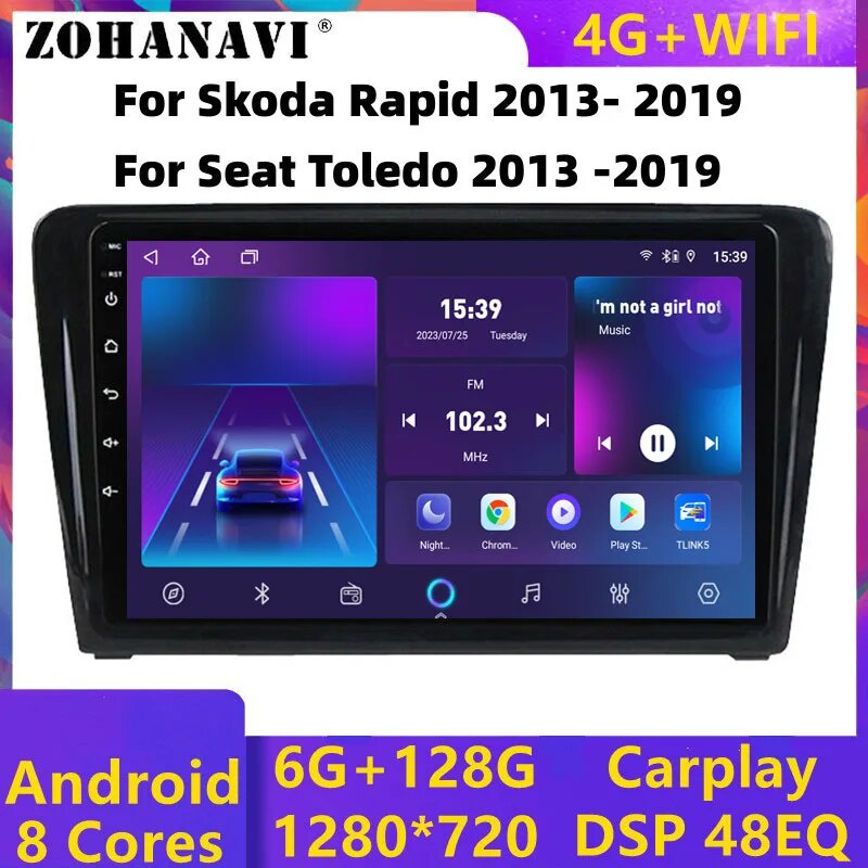 706 DSP 4G Android CarPlay Head Unit For Skoda Rapid Seat Toledo Stereo Radio Audio Multimedia