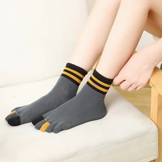 Women Cotton Toe Socks Striped Rainbow Patchwork Female Girls Five Finger  Socks