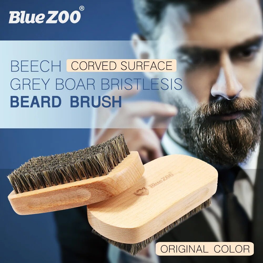 ☼Bluezoo Natural Boar Bristle Beard Brush For Men Bamboo Face And Hair