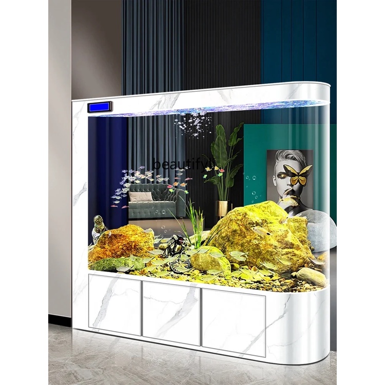 ☑Screen Fish Tank Living Room Large Aquarium Partition Floor Lazy ...