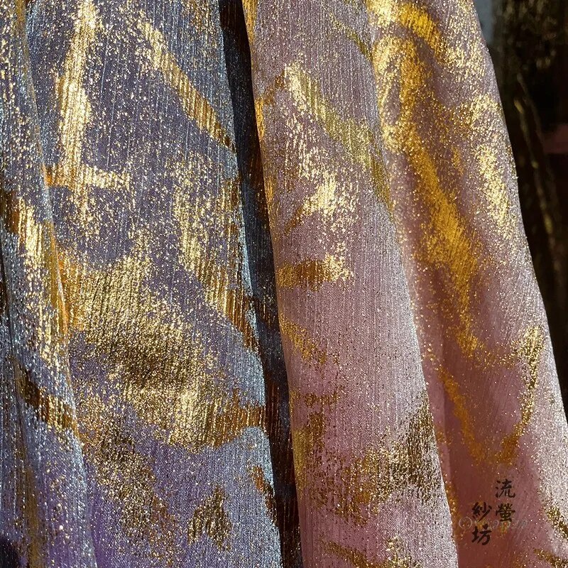 31B Flowing gold Organza Nebula Galaxy hot stamping fabric hanfu/lolita