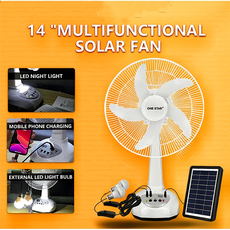 Solar Electric Fan 14inch New Solar Electric Fan 220v Solar Panel Rechargeable Fan 2 Led 4218