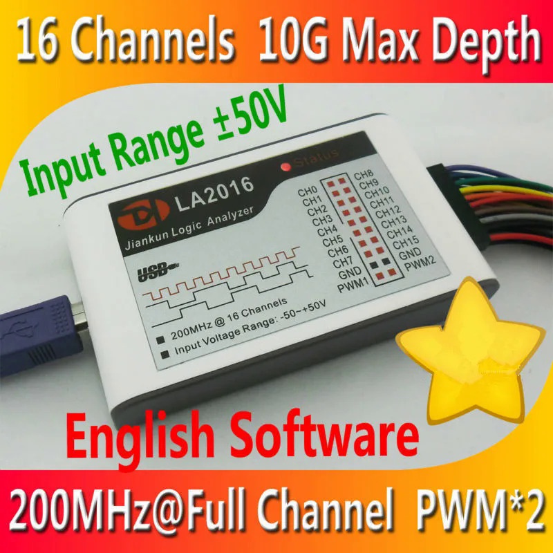 LA2016 USB Logic Analyzer 200M MAX Sample Rate 16Channels 10B Samples