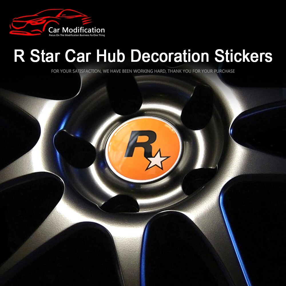 4Pcs R star Car Hubcap Stickers Trend Personality GTA Peripheral JDM